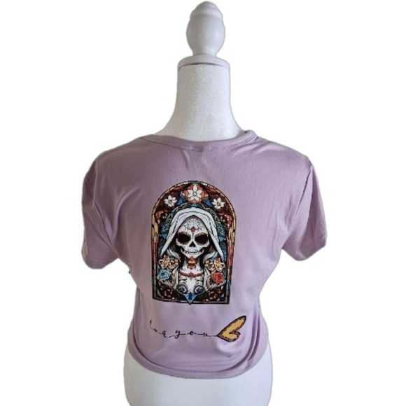 Upcycled Purple Crop Top  Hot Mess Express Graphic Tee Handmade OOAK Size L - Picture 4 of 17